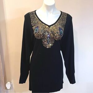 Vintage rhinestone color sweater dress Sz:XL
